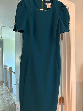 disha patani blue dress DKNY Women's Chiffon Balloon Sleeve V-Neck Midi Party Dress Color Rais   DDT Boutique